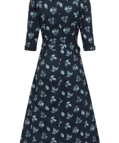 Collectif Susanna Fall Leaves 50's Swing Dress Blue