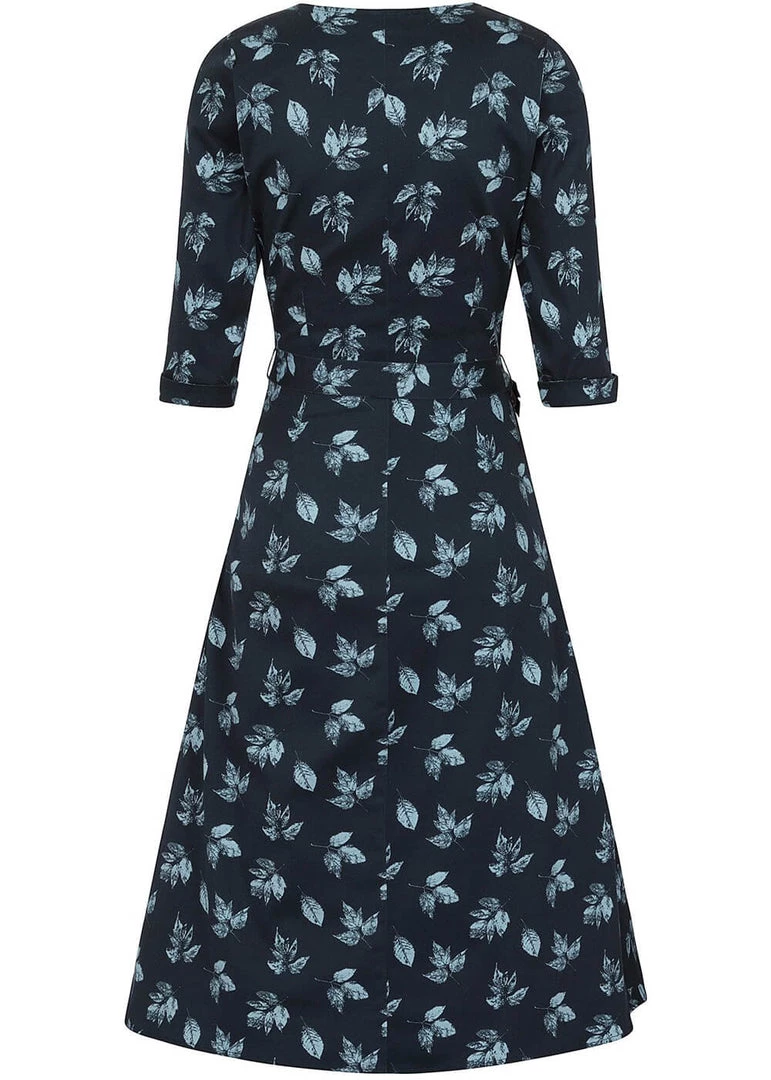 Collectif Susanna Fall Leaves 50's Swing Dress Blue