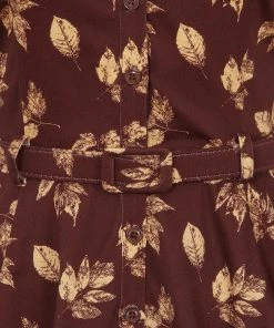 Collectif Caterina Fall Leaves 50's Swing Dress Brown New In