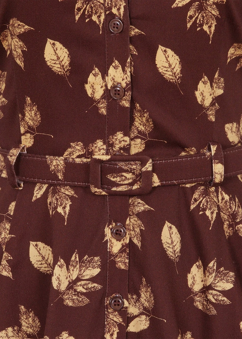 Collectif Caterina Fall Leaves 50's Swing Dress Brown New In