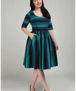 New In Collectif Amber Lea Twilight Stripe 50's Swing Dress