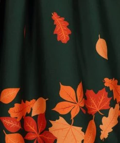 Collectif Amber Lea Leaves 50's Swing Dress Green New In