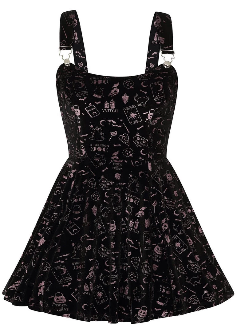 New In Collectif Rochelle Spooky Velvet 80's Skater Dress Black