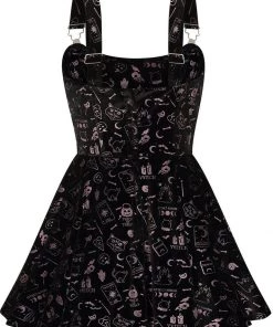 New In Collectif Rochelle Spooky Velvet 80's Skater Dress Black