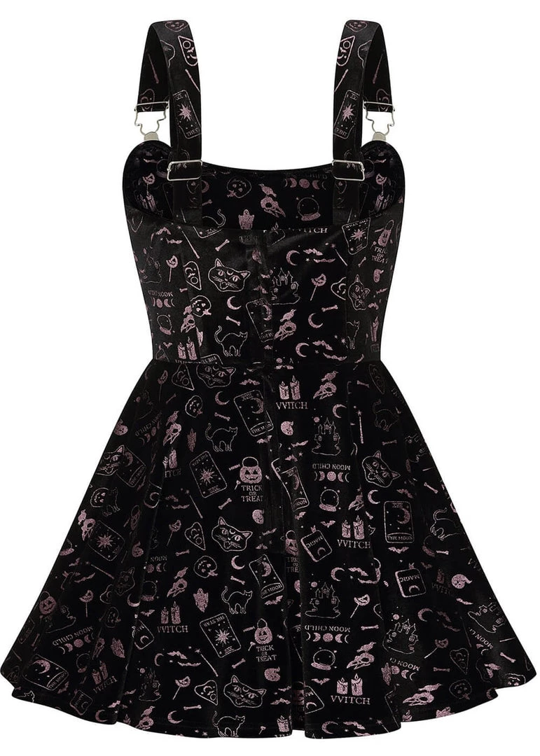 New In Collectif Rochelle Spooky Velvet 80's Skater Dress Black