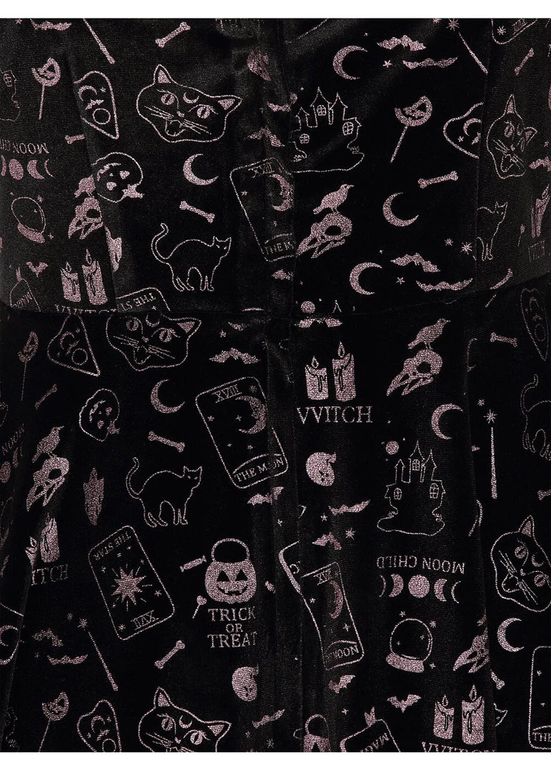 New In Collectif Rochelle Spooky Velvet 80's Skater Dress Black