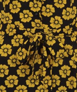 Collectif Violet Vintage Fleur 40's Swing Dress Mustard Black