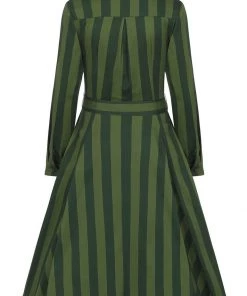 Collectif Mara Garden Stripes 40's Swing Dress Green