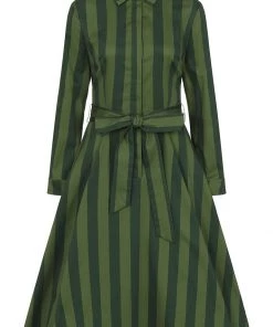 Collectif Mara Garden Stripes 40's Swing Dress Green