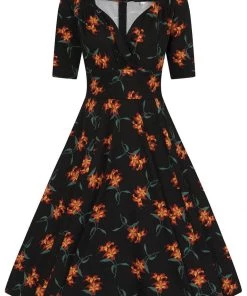 New In Collectif Trixie Midnight Lily 50's Swing Dress Black