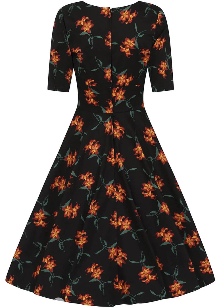 New In Collectif Trixie Midnight Lily 50's Swing Dress Black