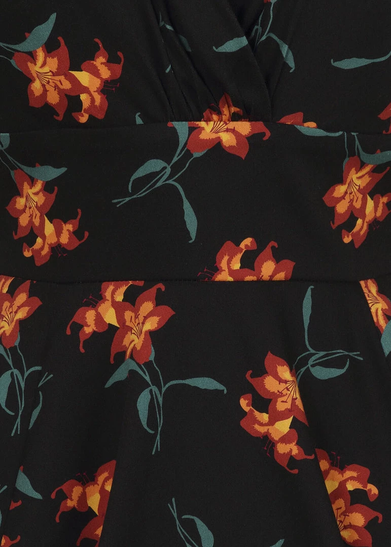 New In Collectif Trixie Midnight Lily 50's Swing Dress Black