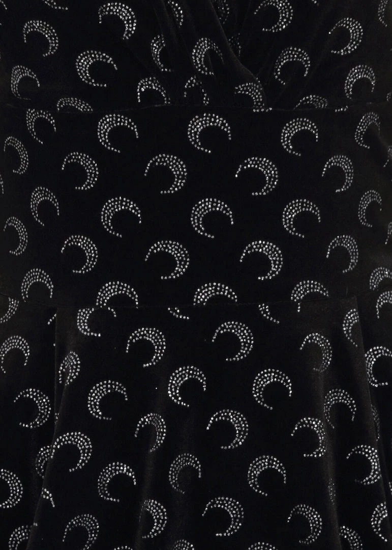 Collectif Trixie Glitter Moon Velvet 50's Swing Dress Black Silver New In