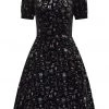 Collectif Peta Spooky Velvet 40's Swing Dress Black New In