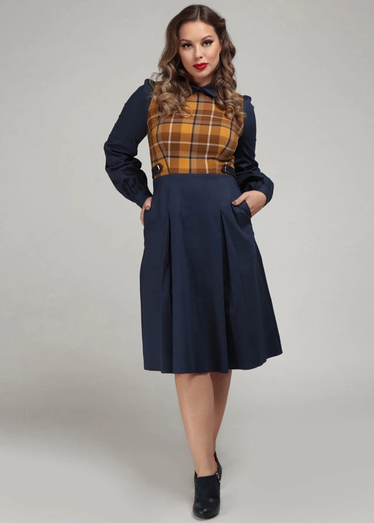 Collectif Dawna Moonhill Check 60's Swing Dress Multi