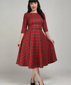Collectif Suzanne Berry Check 50's Swing Dress Red