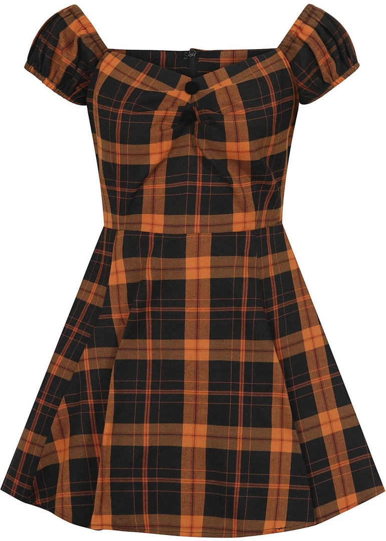 Collectif Dolores Pumpkin Check 50's Short Swing Dress Orange