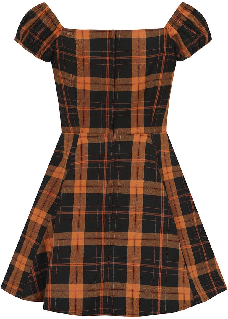 Collectif Dolores Pumpkin Check 50's Short Swing Dress Orange