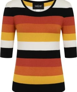 Collectif Chrissie Candy Corn Stripe 50's Top Orange New In