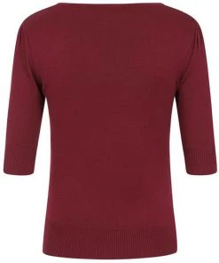 Collectif Chrissie Knitted 50's Top Burgundy Red New In