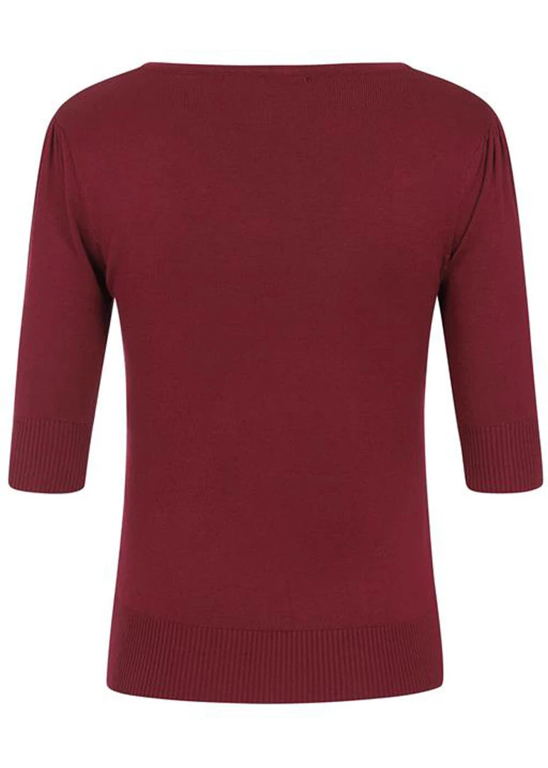 Collectif Chrissie Knitted 50's Top Burgundy Red New In