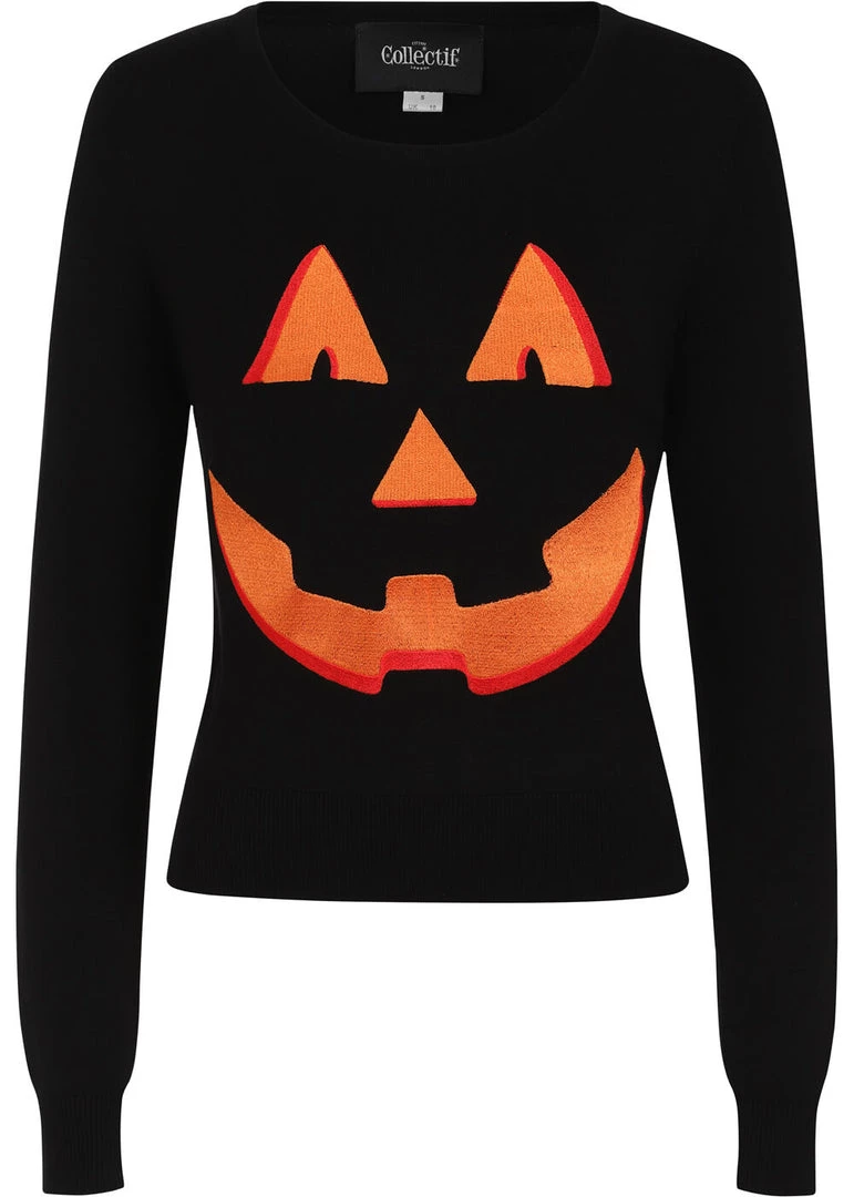 Collectif Machi Pumpkin Face 50's Jumper Black