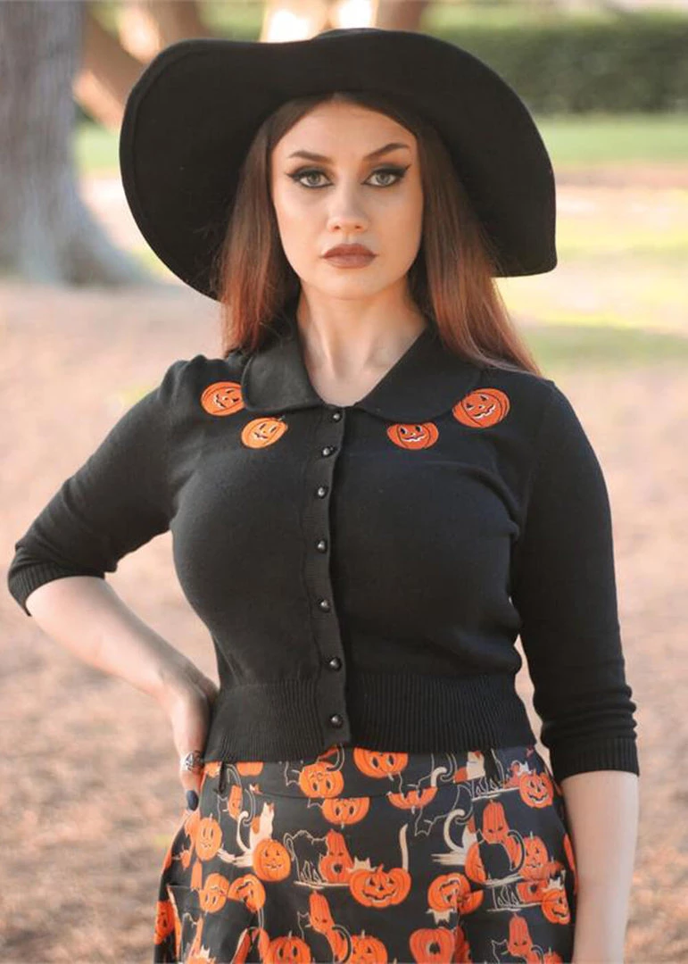 Collectif Halette Pumpkins 50's Cardigan Black New In
