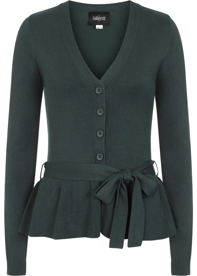 New In Collectif Flo Peplum 40's Cardigan Green