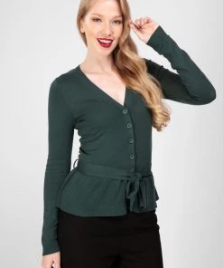 New In Collectif Flo Peplum 40's Cardigan Green
