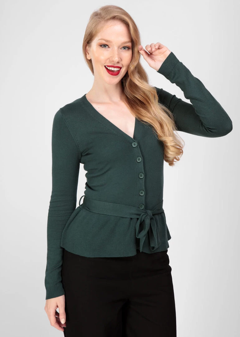 New In Collectif Flo Peplum 40's Cardigan Green