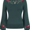 New In Collectif Stevie Escapist Floral 50's Jumper Green