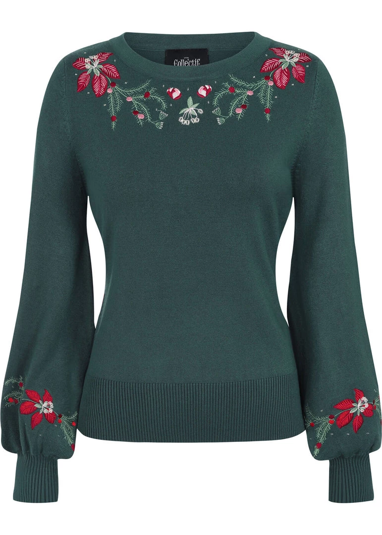 New In Collectif Stevie Escapist Floral 50's Jumper Green