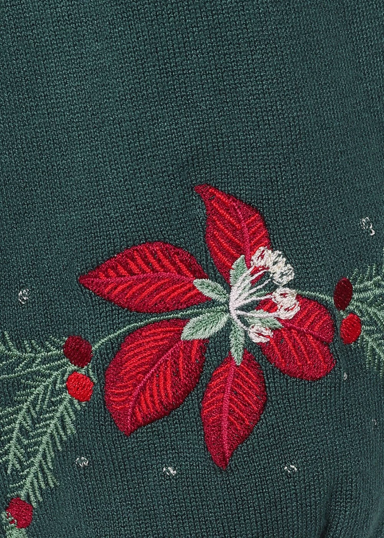 New In Collectif Stevie Escapist Floral 50's Jumper Green