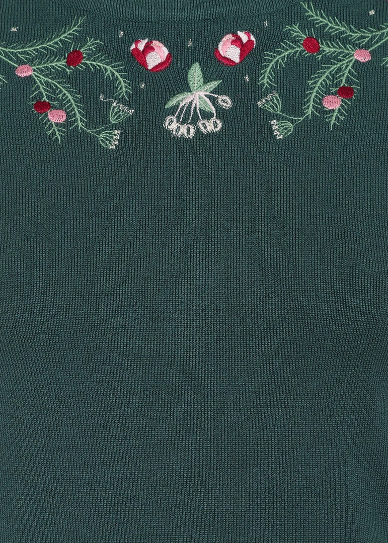 New In Collectif Stevie Escapist Floral 50's Jumper Green