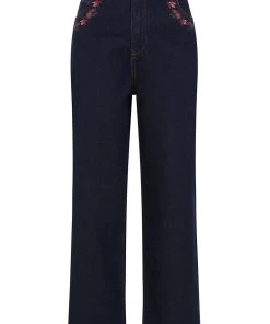 New In Collectif Maggie Floral Denim 70's Jeans Navy