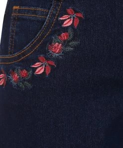 New In Collectif Maggie Floral Denim 70's Jeans Navy
