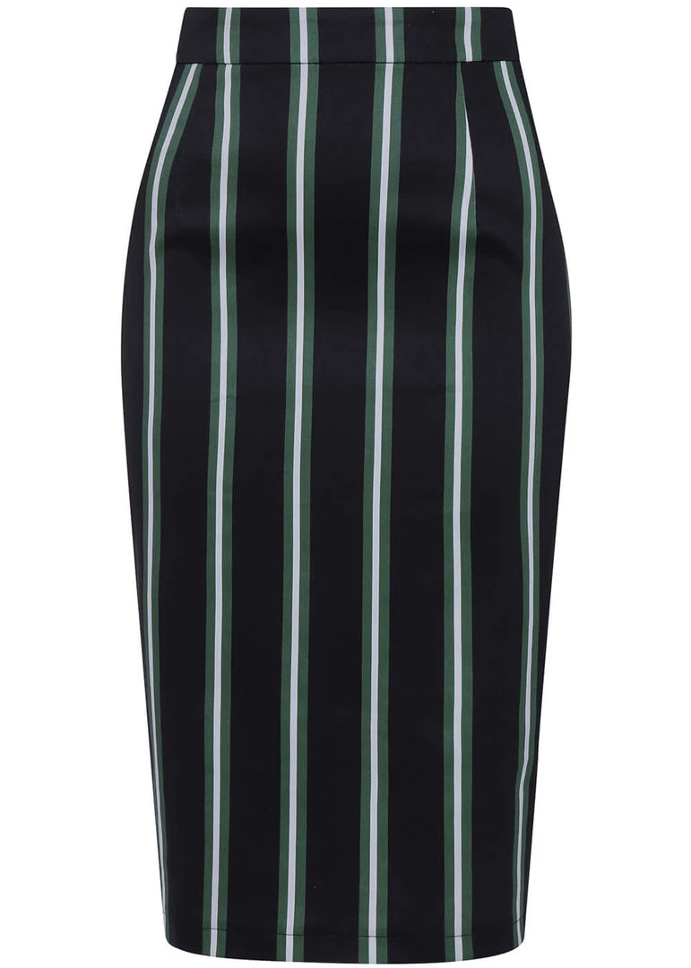 Collectif Polly Witch Stripes 50's Pencil Skirt Black New In