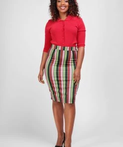 Collectif Polly Mountain Stripe 50's Pencil Skirt Multi