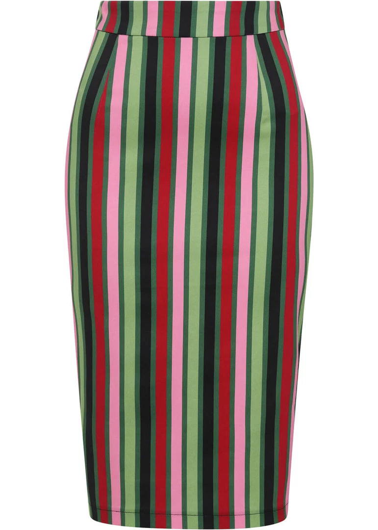 Collectif Polly Mountain Stripe 50's Pencil Skirt Multi