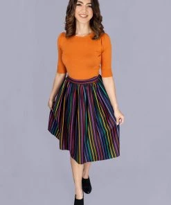 Collectif Jasmine Dark Rainbow 50's Swing Skirt Multi New In