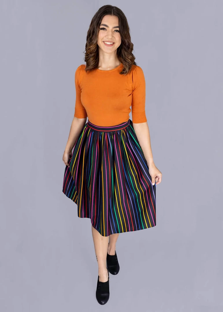 Collectif Jasmine Dark Rainbow 50's Swing Skirt Multi New In