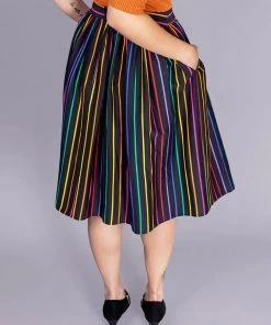 Collectif Jasmine Dark Rainbow 50's Swing Skirt Multi New In