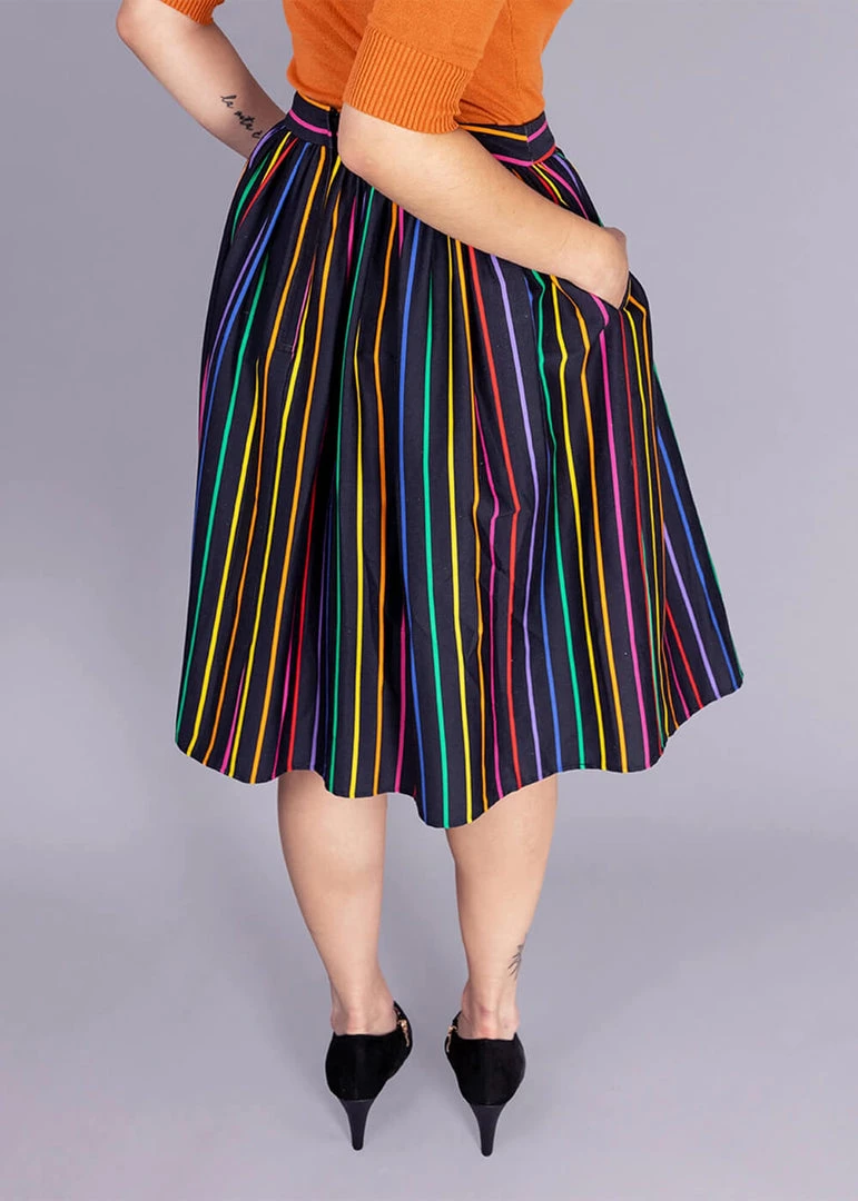 Collectif Jasmine Dark Rainbow 50's Swing Skirt Multi New In