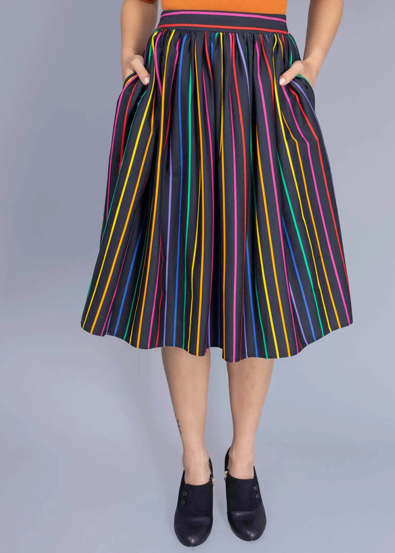 Collectif Jasmine Dark Rainbow 50's Swing Skirt Multi New In