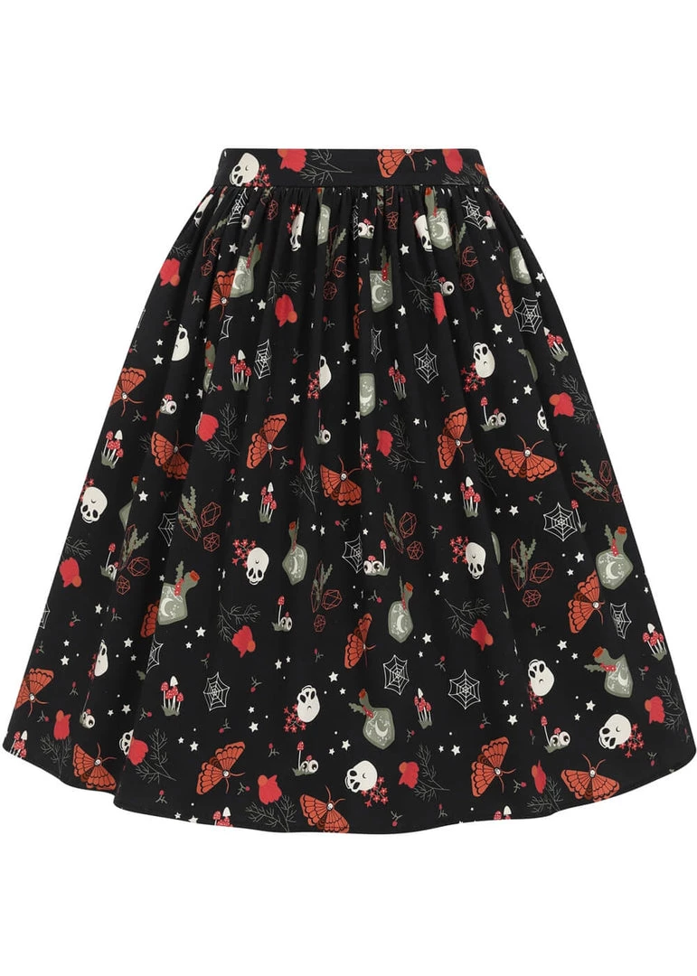 New In Collectif Jasmine Witches Garden 50's Swing Skirt Black