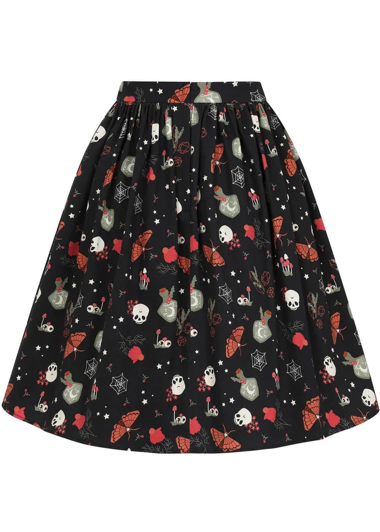 New In Collectif Jasmine Witches Garden 50's Swing Skirt Black