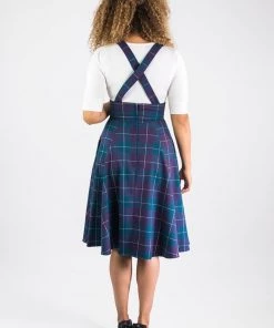 Collectif Alexa Mermaid Check 40's Swing Skirt Teal New In