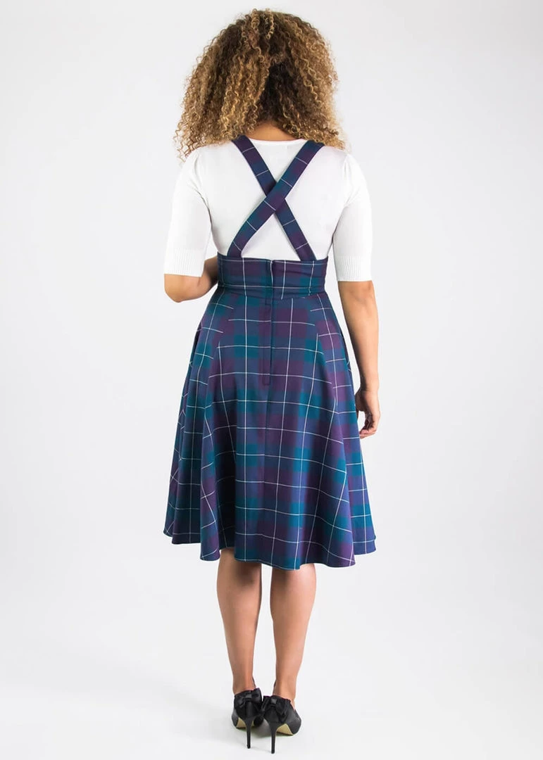 Collectif Alexa Mermaid Check 40's Swing Skirt Teal New In