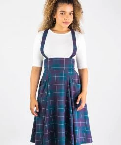 Collectif Alexa Mermaid Check 40's Swing Skirt Teal New In