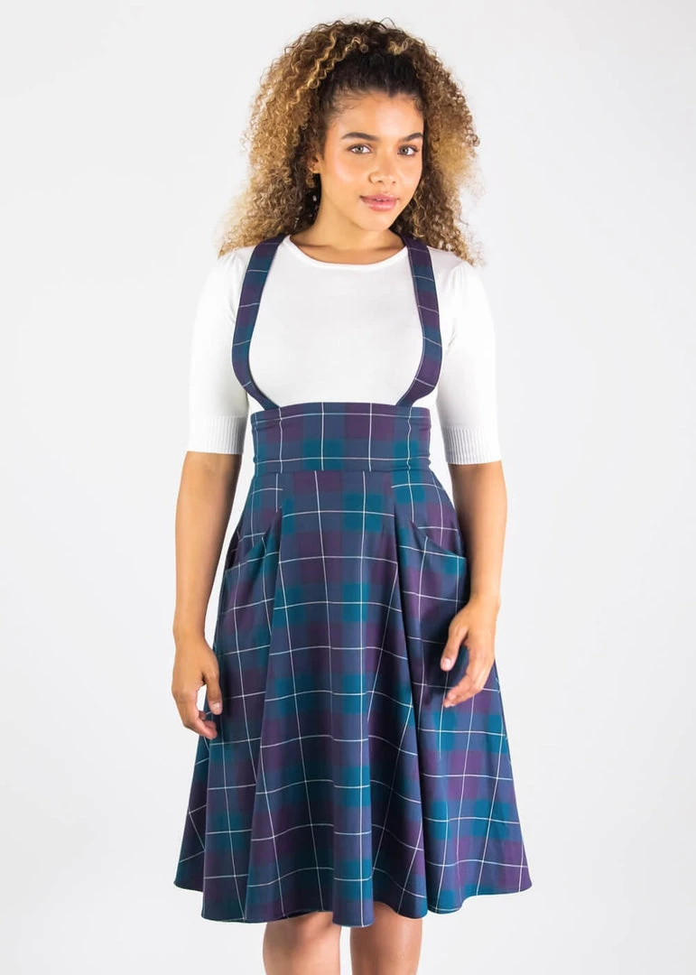 Collectif Alexa Mermaid Check 40's Swing Skirt Teal New In